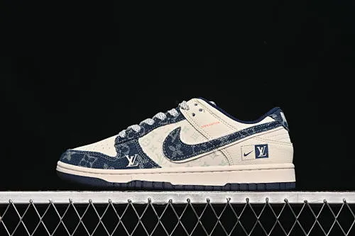All categories Nk SB Dunk Series Nk SB Dunk Low High-end customized low-top sneakers Nike SB Dunk Low LV co-branded rice blue cloth hook Anniversary high-end customized low-top casual sneakers YX5066-386